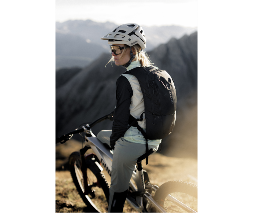 cycling, mountain bike, helmet, backpack, mountain landscape